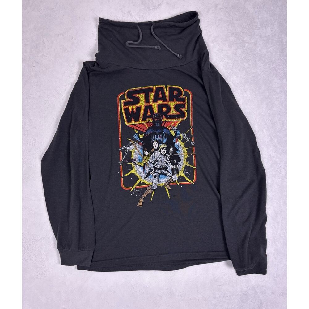 Star Wars Shirt Mens XL Dark Grey Long Sleeve Cowl Neck Darth Vader Graphic Tee